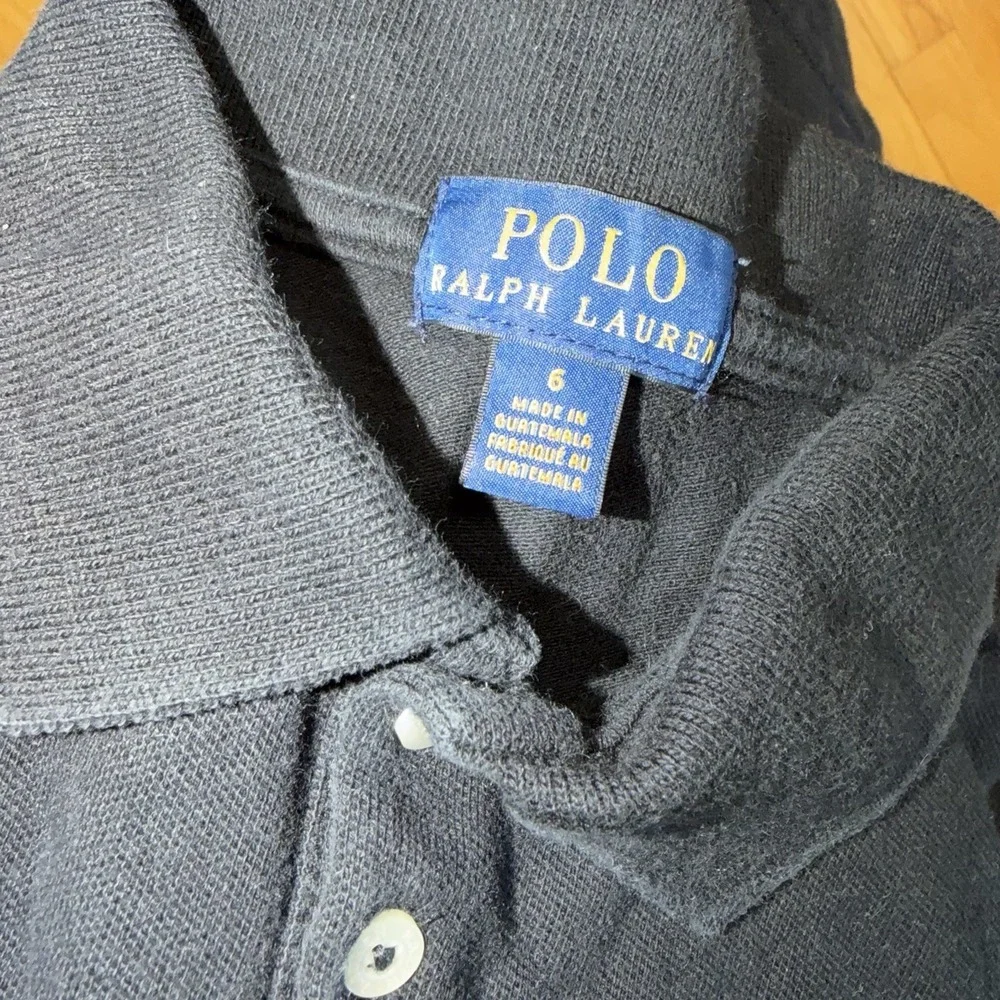 Polo‎ Ralph Lauren Preppy Girls Black Pique Short Sleeve Polo Size 6 White Pony